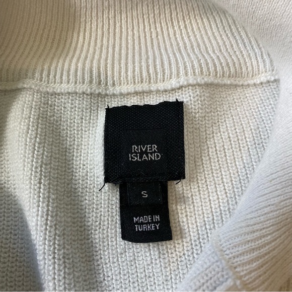 River Island Knit Half Zip Stripe Sweater In White and Navy Mens Small Ribbed - Picture 3 of 10